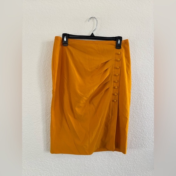New York & Company Mustard Button-Accent Pencil Skirt - Picture 1 of 8